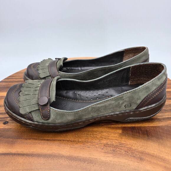 Born Flats Women's 7 M Dark Gray Leather Kiltie Slip On Comfort Loafer Shoes - Picture 4 of 7